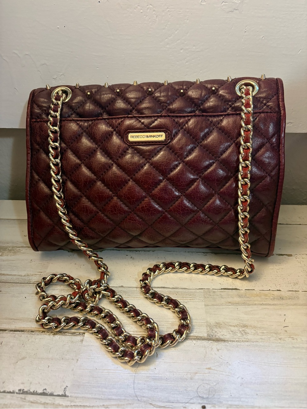 Rebecca Minkoff Quilted Wine Red Leather Chain Crossbody